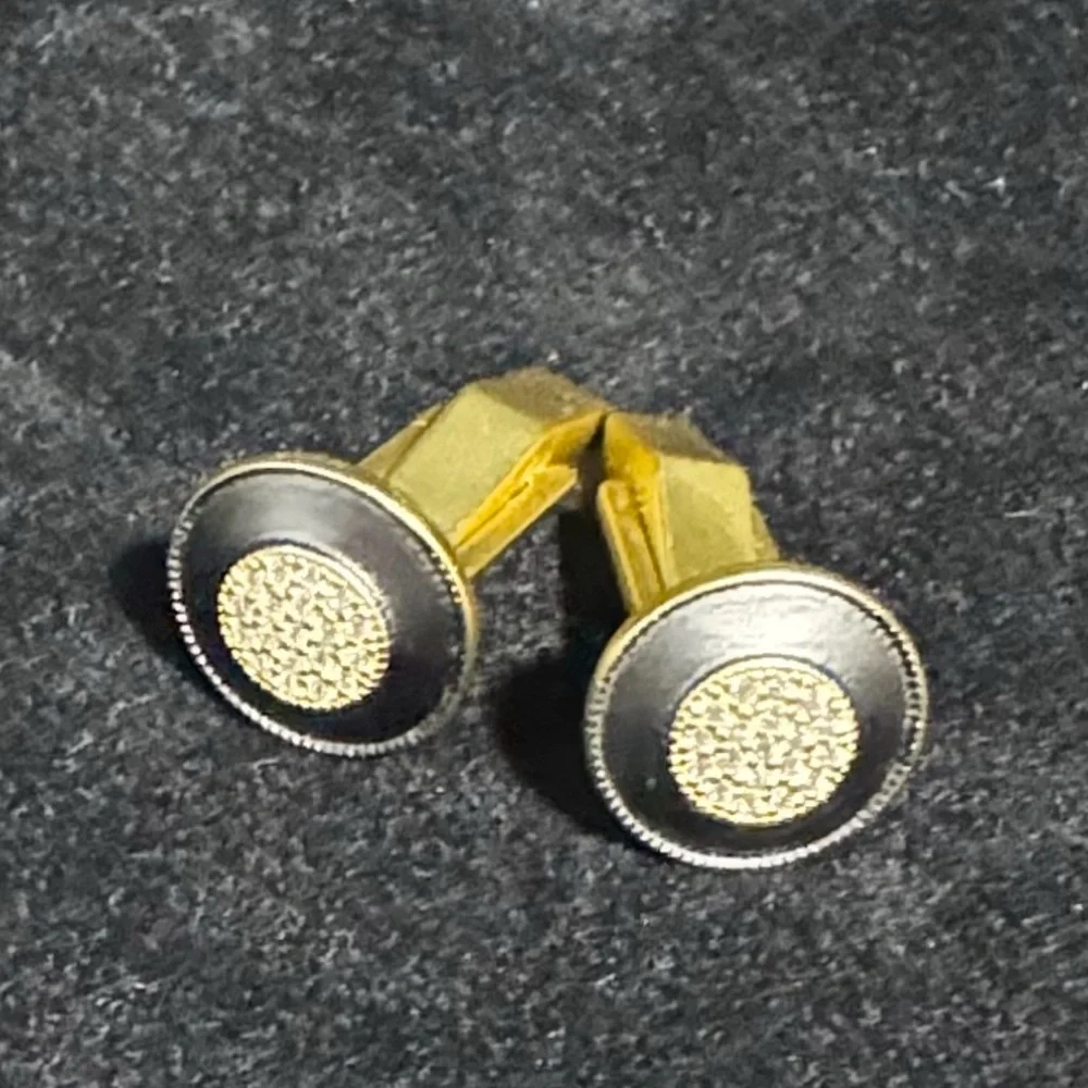 Men’s Cufflinks Freida Rothman factory, matte gold clear CZ black matte circular